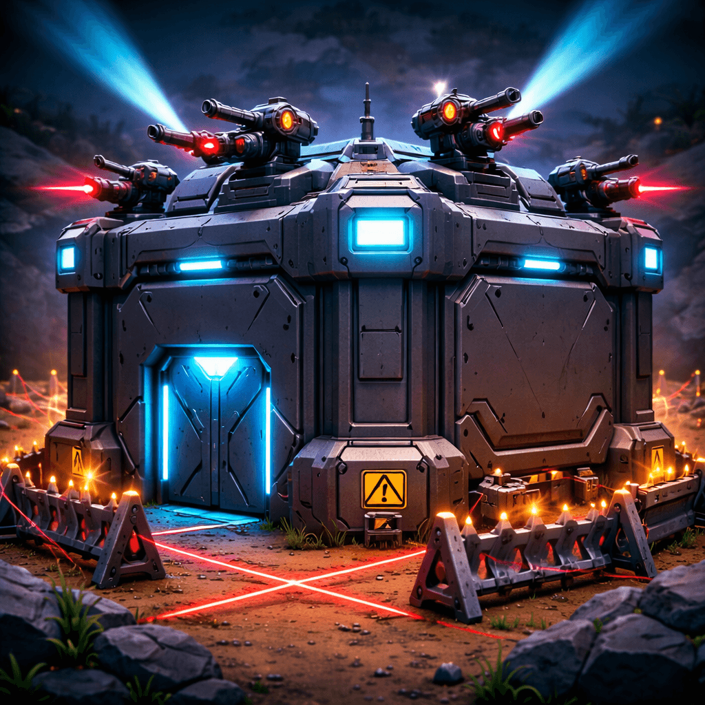 Roblox Gun Tycoon screenshot showing a fully roofed base protecting a player from an attacker with a rocket launcher on top