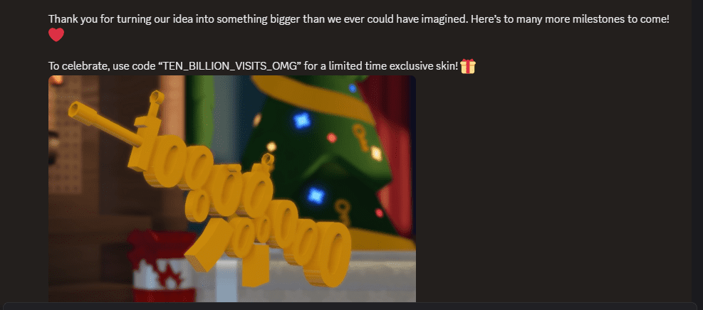 Roblox Gun Tycoon 10 Billion Visits celebration banner with exclusive weapon skins and promo codes February 2026