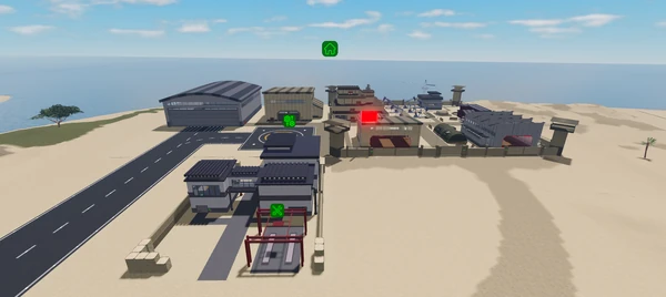 Overhead view of a professional Roblox Gun Tycoon base layout with optimized dropper placement for maximum profit.